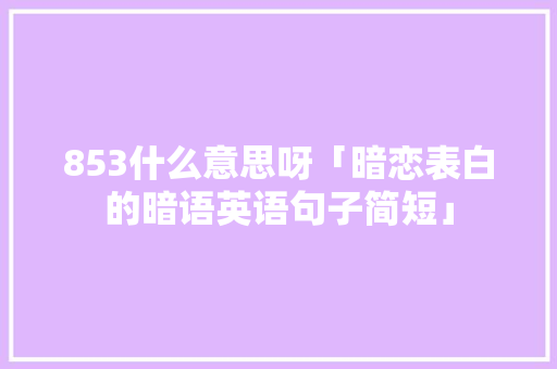 853什么意思呀「暗恋表白的暗语英语句子简短」 853什么意思呀「暗恋表白的暗语英语句子简短」 撩妹套路