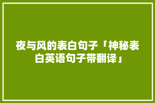 夜与风的表白句子「神秘表白英语句子带翻译」 夜与风的表白句子「神秘表白英语句子带翻译」 撩妹套路